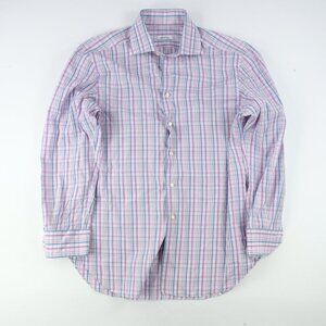 Mattabisch Napoli Shirt Mens 15 3/4 EUR 40 White Pink Plaid Button Down